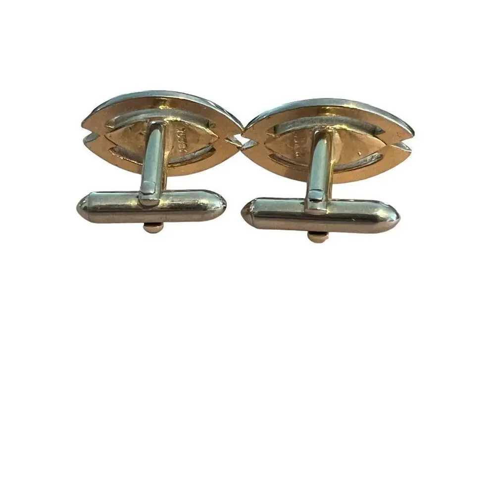 Vintage Swank Goldtone Eye Shape Pink Stone Cufflinks